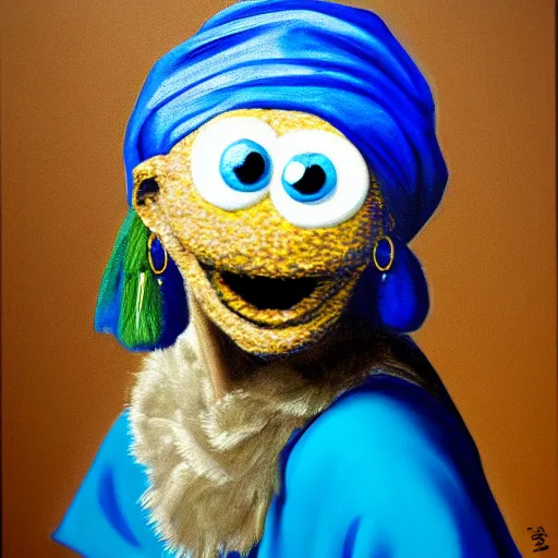 Image similar to portrait of cookie monster as girl with pearl earring