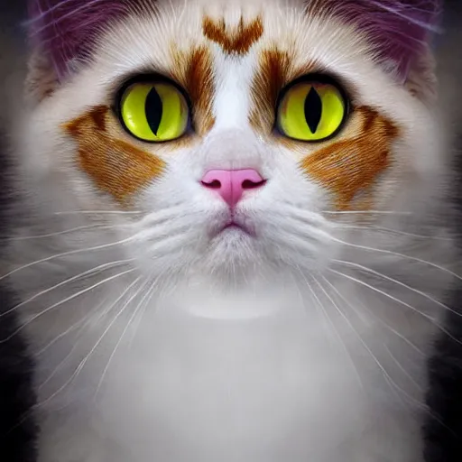 Image similar to symmetry!! portrait of beautiful ragdoll cat, long cat hairs, big cat eyes, colorful lighting, hyperrealistic, trending on pixiv fanbox, style of marvel cinematic universe