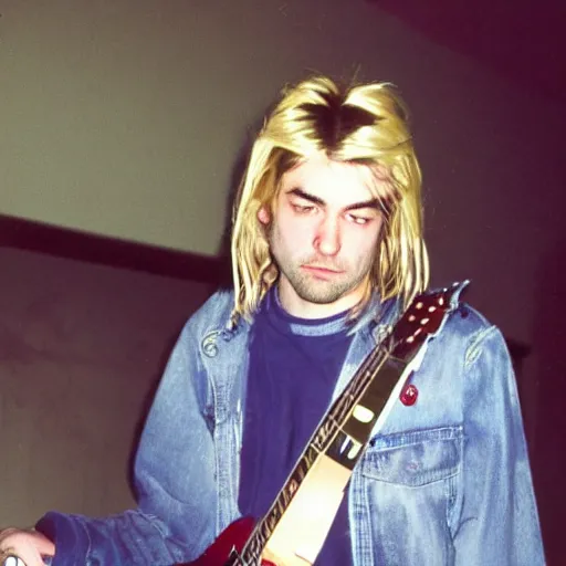 Image similar to this is me as kurt cobain, a photograph from 1 9 9 0 taken at sunset plaza, hollywood, on halloween