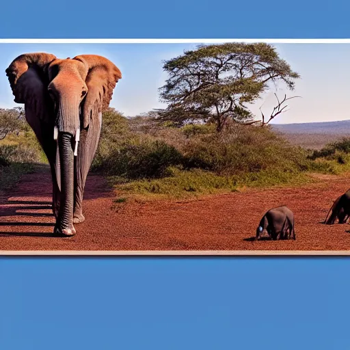 Prompt: a highly detailed panoramic photo by annie leibowitz of an elephant in the distance. the elephant is wearing red socks, 8 k, super resolution