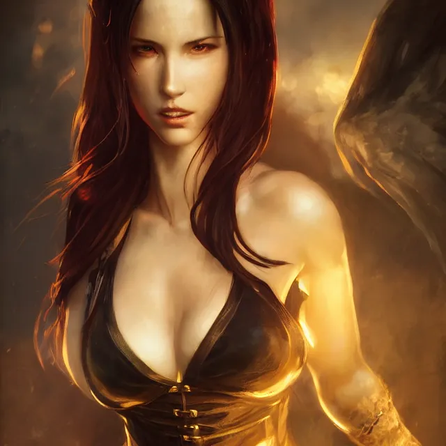 Prompt: majestic gracious seductive tifa lockhart portrait, atmospheric lighting, painted, menacing, intricate, volumetric lighting, beautiful, rich deep colours masterpiece, golden hour, sharp focus, ultra detailed, by leesha hannigan, ross tran, thierry doizon, kai carpenter, ignacio fernandez rios