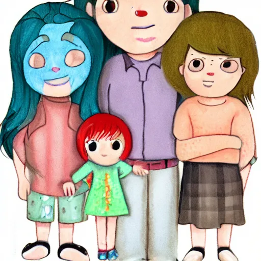 Prompt: family photo with unholy demon monster child