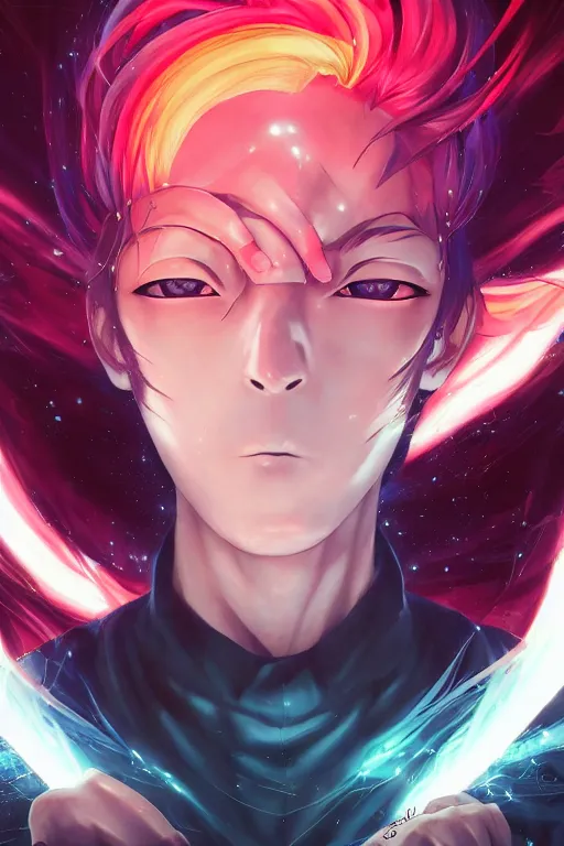 Prompt: anime manga guy emitting psychic powers, straight on, by artgerm, james jean, tom bagshaw, gerald brom, vaporwave colors, lofi colors, vaporwave, lofi, goth vibe, 4 k, smooth, hd, substance designer render, full body character concept art, perfect face, detailed face,