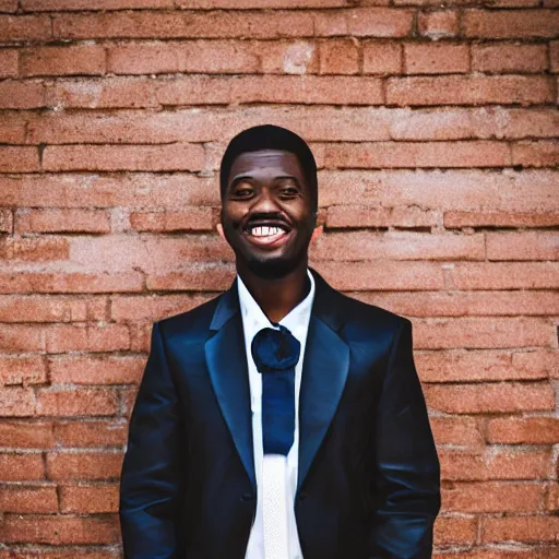 Image similar to well dressed african american male with a strange haircut and an expensive clothes smiling into the camera, f / 2. 0, photography, magazine