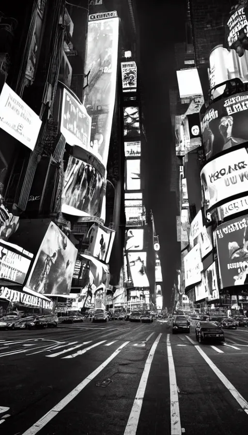 Prompt: 8k high resolution photograph of cyber punk New York Times Square on a foggy night, futuristic, wires hanging across the street, flying cars, neon signs,