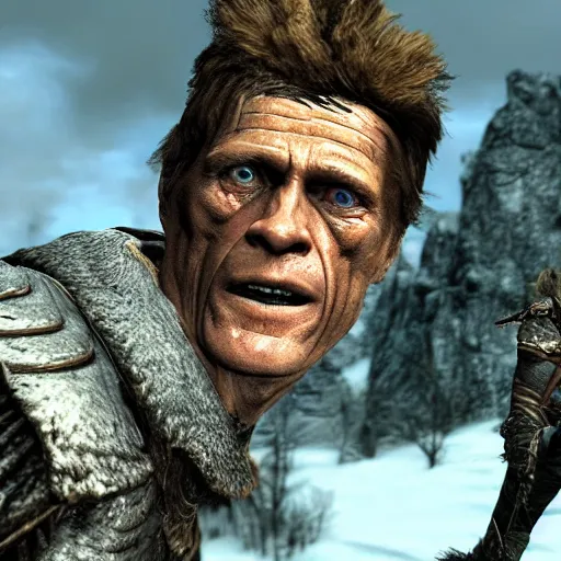 Image similar to willem dafoe in skyrim giant with a club