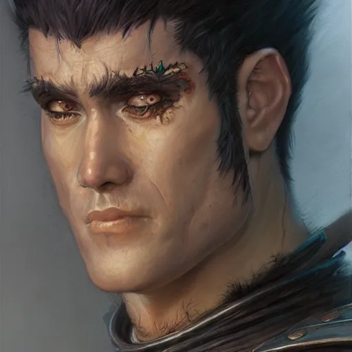 Prompt: Guts from Berserk, closeup fantasy character portrait art by Donato Giancola, Craig Mullins, digital art, trending on artstation