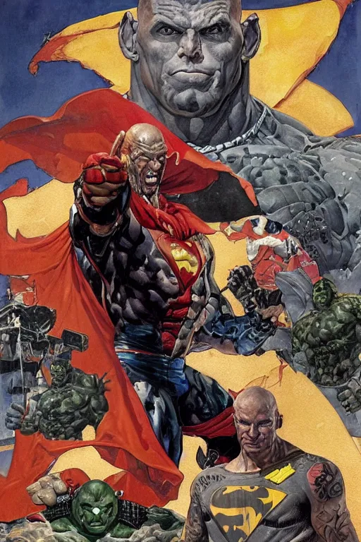 Image similar to full body and head portrait of martyn ford as superhero the thing, dynamic action, painted by norman rockwell and phil hale and greg staples and tom lovell and frank schoonover and jack kirby, single character