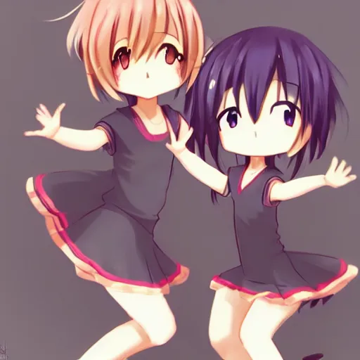 Image similar to Two cute anime girls dancing, anime, wlop