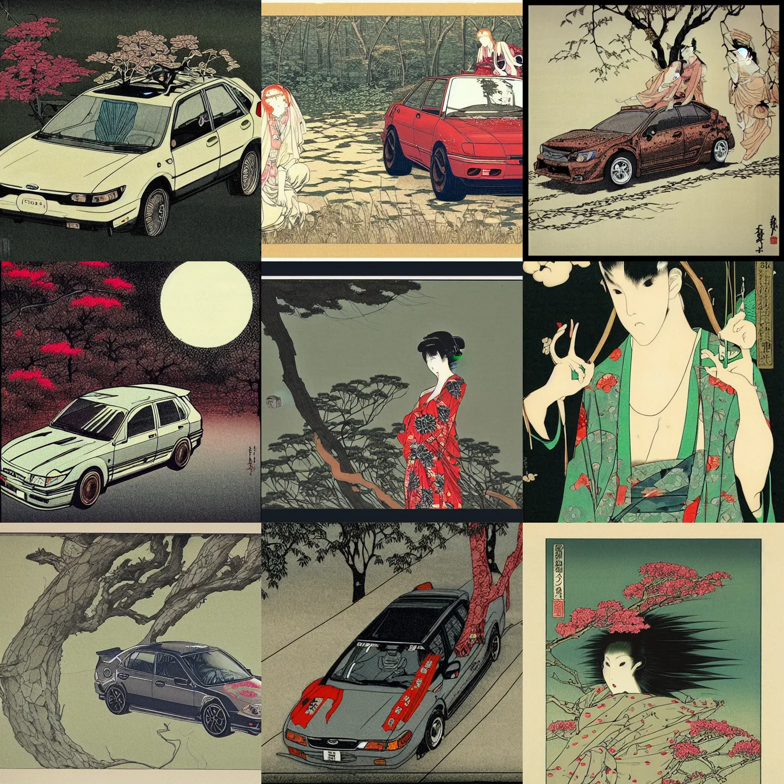 Prompt: Subaru car on Takato Yamamoto style