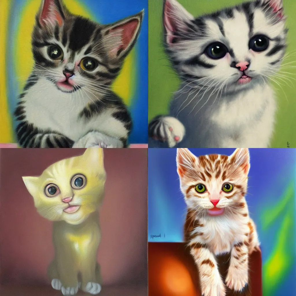 Prompt: surrealist painting of a cute kitten