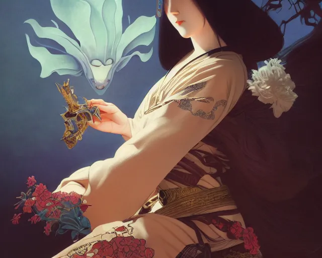 Image similar to photography of ohara koson, deep focus, d & d and mtg, fantasy, intricate, elegant, highly detailed, digital painting, artstation, concept art, matte, sharp focus, illustration, hearthstone, art by artgerm and greg rutkowski and alphonse mucha