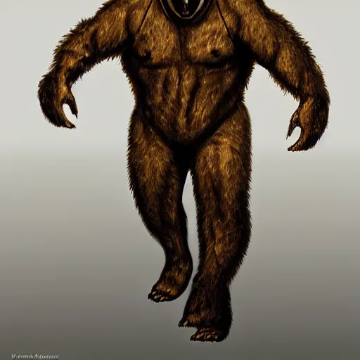 Image similar to portrait of bear beast-man wearing a hazmat suit, digital art, concept art, highly detailed, sharp focus