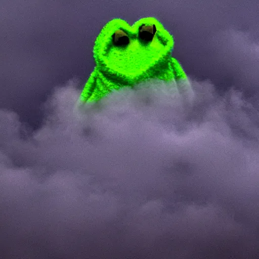 Image similar to ghostly Kermit made of clouds and fog