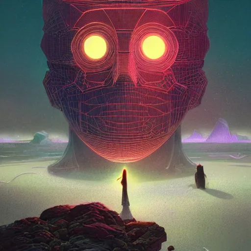 Image similar to a fantastic hyperdetailed 3 d matte painting of a female - cybernetic sorceress under the arctic moonlight, by moebius by beeple by vanessa lemen by paul lehr by dan mumford