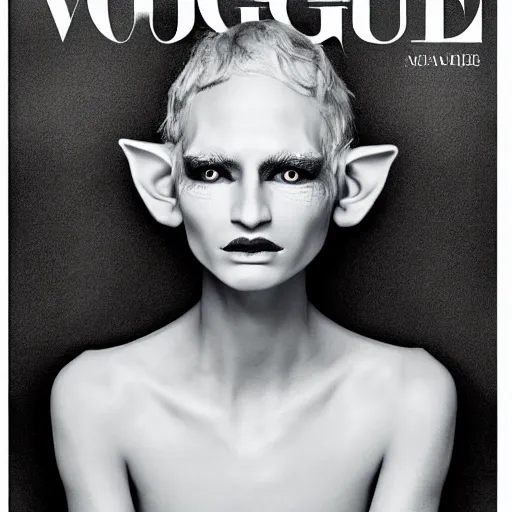 Prompt: vogue magazine head and shoulders portrait photo of a male drow elf wizard