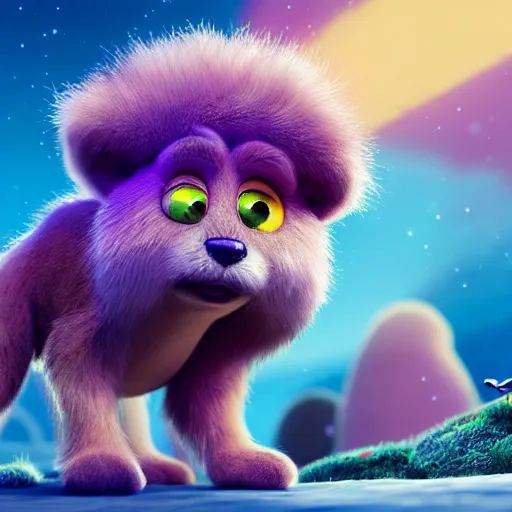 Image similar to tiny furry creature, round, micro - organisms, center, symmetric, rim light, tilt - shift, marine microbiology, bioluminescence, electric, fur, soft, concept art, intricate details, highly detailed, colorful, photorealistic, disney pixar, octane render, iridescent, anime, 8 k