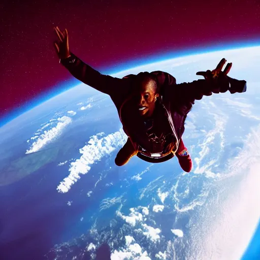 Prompt: Travis scott flying over Earth