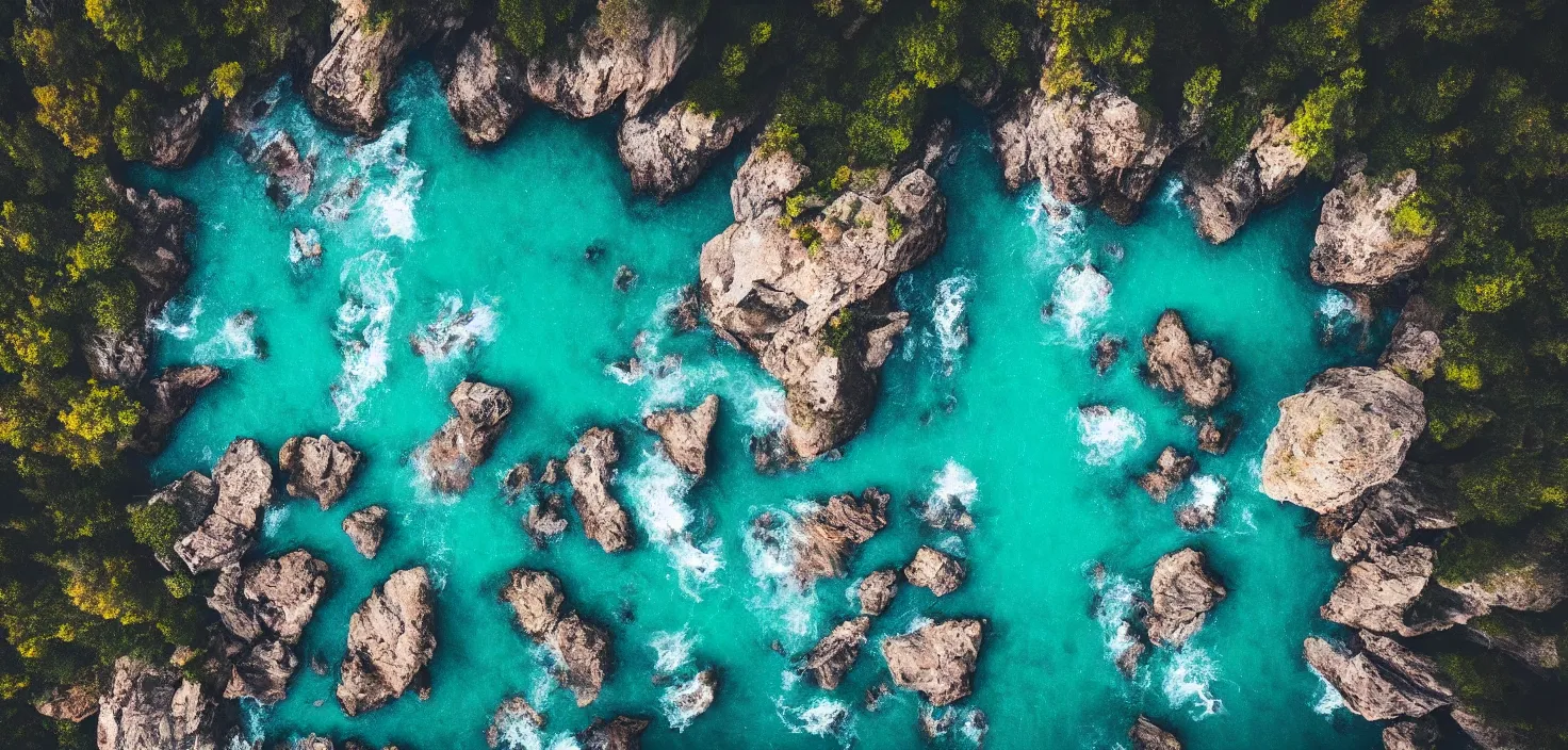 Image similar to nature landscape, aerial view, drone photography, cinematic, mountains and ocean