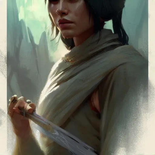 Prompt: beautiful female jedi, by greg rutkowski