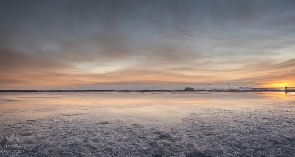 Prompt: an award winning landscape photo of Cuckmere Haven, Seven Sisters, long exposure, golden hour, snowy, winter, beautiful, landscape photographer of the year