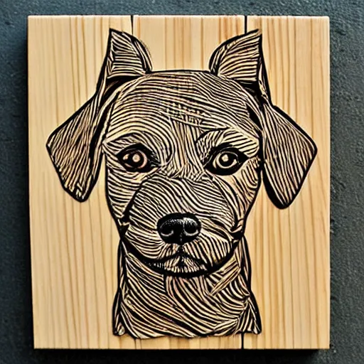 Image similar to wood cut art of dogs,