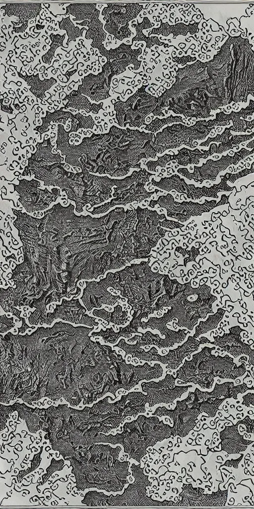 Prompt: fantasy map of a continent with diverse terrain, by Virgil Finlay!!, HD, D&D, 4k, 8k, high detail!!, intricate, masterpiece, trending on artstation