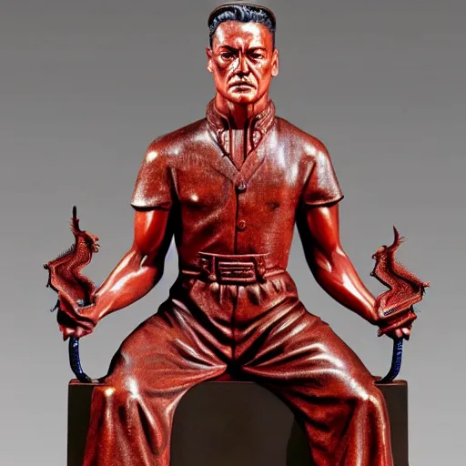 Image similar to museum young van damm portrait statue monument made from porcelain brush face hand painted with iron red dragons full - length very very detailed intricate symmetrical well proportioned