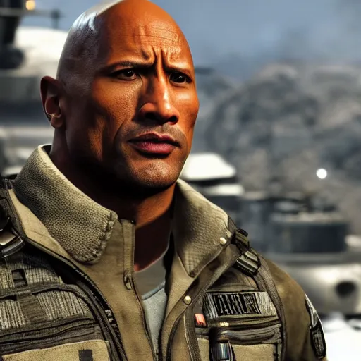 Prompt: Dwayne Johnson in call of duty 4K detail