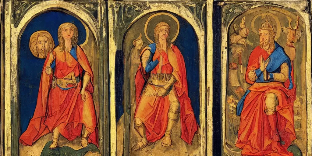Image similar to Hasbulla portrayed as our lord and saviour, medieval triptych
