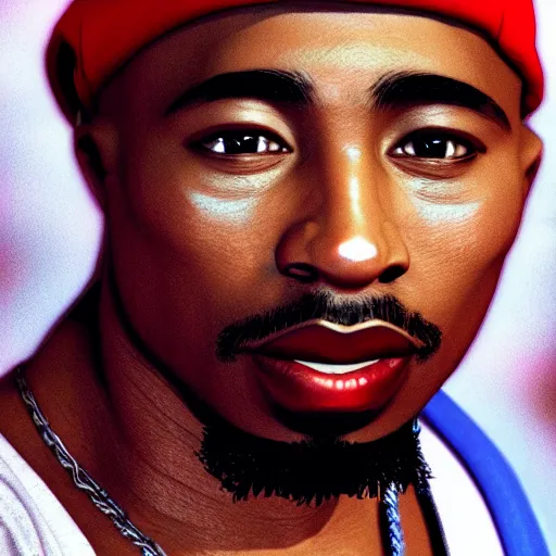 Image similar to amazing 3 d artwork of 2 pac. photo realistic, octane render, cinematic lighting.