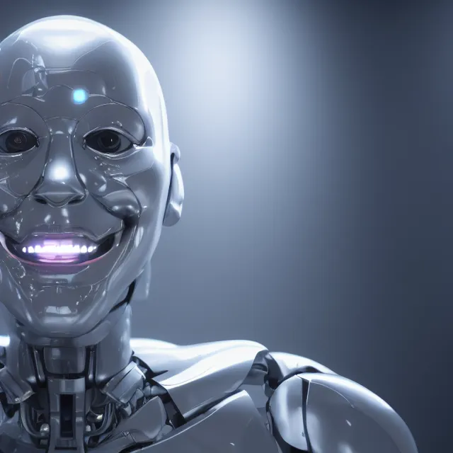 Image similar to an artificial intelligence being truly happy, volumetric, realistic, cinematic lighting, ray tracing, unreal engine 5, unreal engine render, octane render, hyper realistic, photo, 8 k