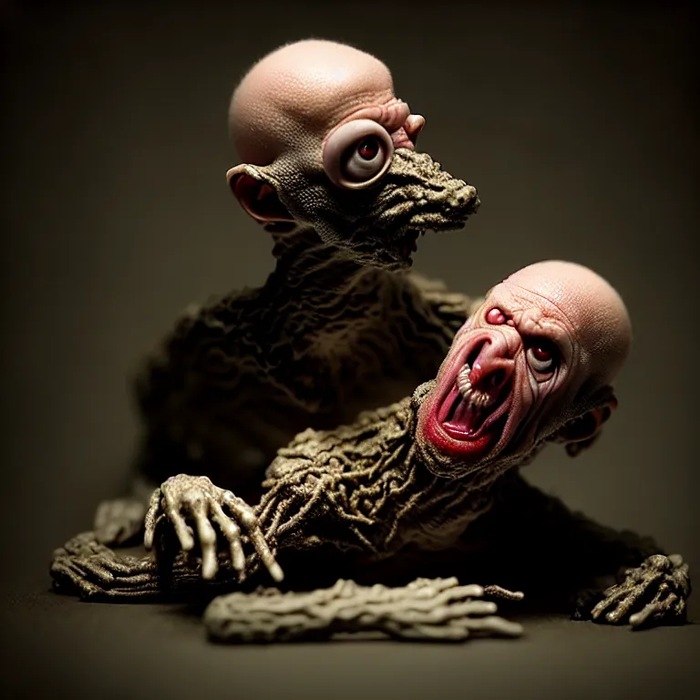 Image similar to laboratory miniature creature in pain and anger and revange by Christopher Soukup, David Fincher, Dan Witz, Gregory Crewdson, Huleeb, Lee Griggs, Mike Nash, Paul Chadeisson, Stephen Shore, sideshow collectibles, Terry Richardson, Vitaly Bulgarov