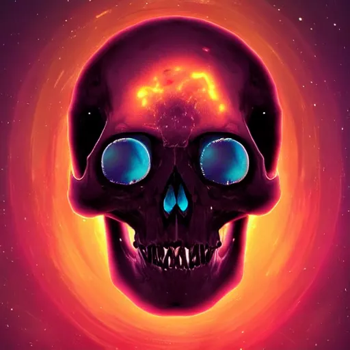 Image similar to planet shaped like a skull, colorful, glow, energy, galaxy, ethereal, cinematic, epic, 8k, ultra detailed, Artstation, Trending on Artstation, Artstation HQ, Artstation HD, deviant art, Pinterest, digital art,