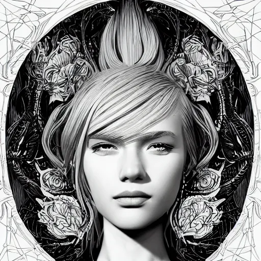 Image similar to a portrait of an incredibly beautiful, colorful, graceful, elegant, and sophisticated young blonde girl made of garlic, an ultrafine detailed illustration by james jean, intricate linework, bright colors, final fantasy, behance contest winner, vanitas, angular, altermodern, unreal engine 5 highly rendered, global illumination, radiant light, detailed and intricate environment