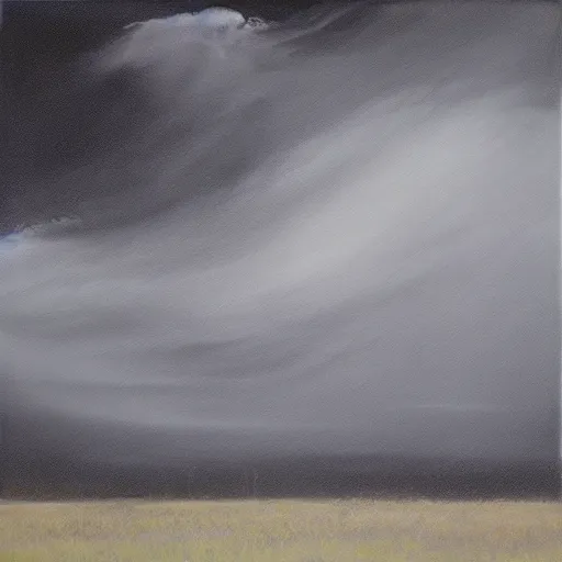 Prompt: “a field with storm oil on black canvas”