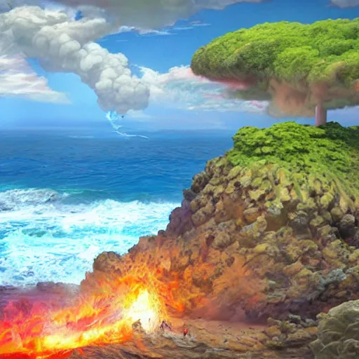 Image similar to hawaii island beach volcano by stanley artgerm lau, wlop, rossdraws, james jean, andrei riabovitchev, marc simonetti, yoshitaka amano, trending on artstation, trending on deviantart, deepdream, unreal engine, dramatic lighting, octane render, weta digital, micro details, 3 d sculpture, structure, ray trace,