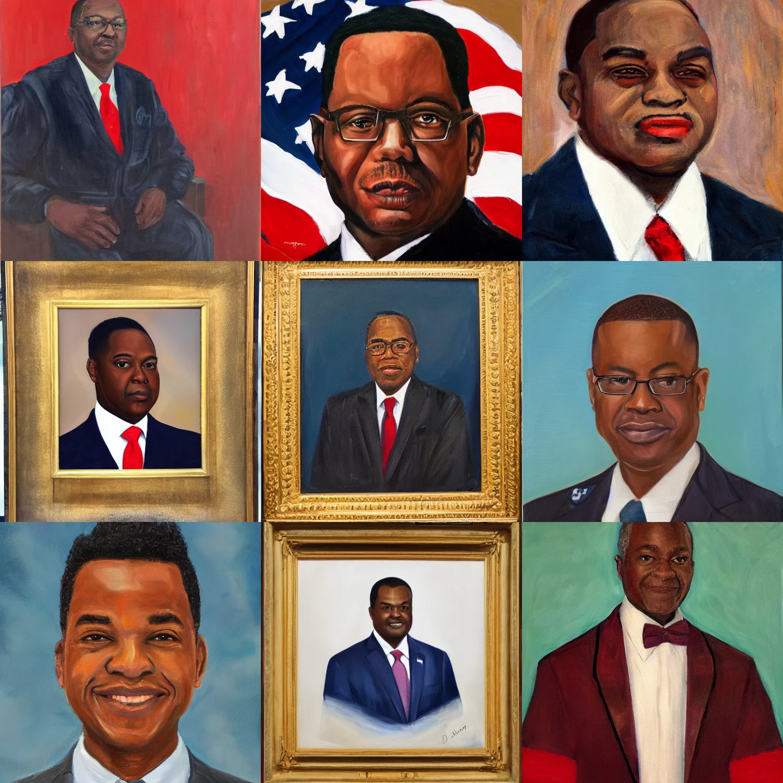Prompt: Official Portrait of United States President Deshaun Crawford , 2044, Oil on Canvas