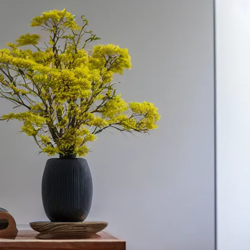 Image similar to a photo of 8k Ikebana in flower vase, full body, wide angle, sony a7r3, ultra detail, photorealistic, in simple background