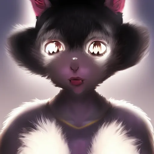 Image similar to cute furry girl with four arms, big fluffy ears, white fur and dark skin, dramatic lighting, cinematic, artstation, anime style