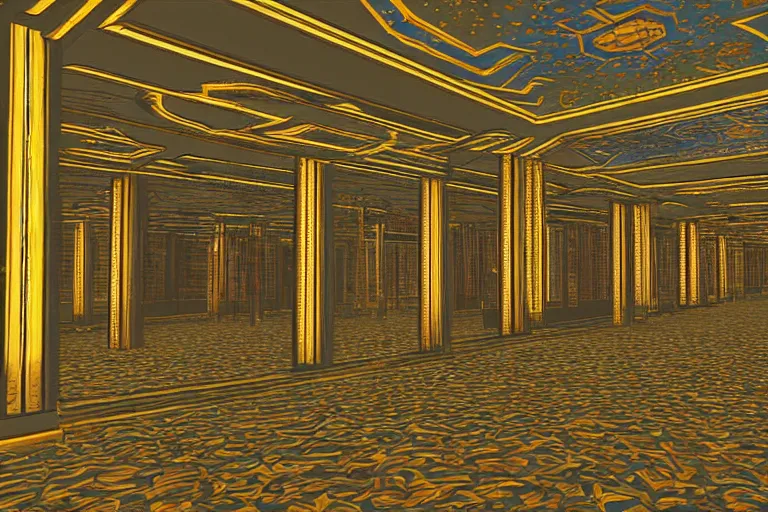 Image similar to hall of mirrors, art deco, ps 1 graphics