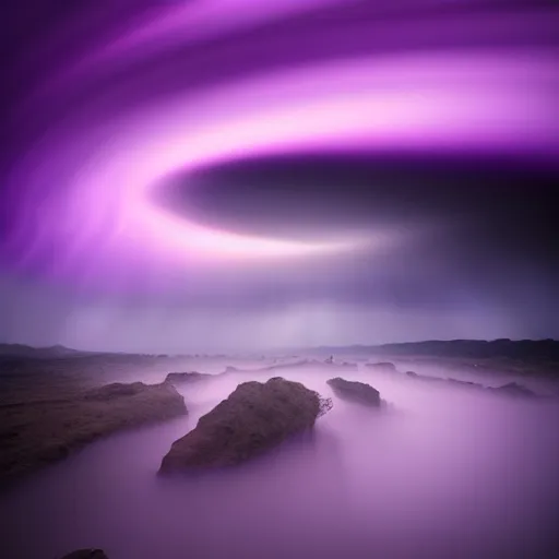 Image similar to amazing photo of a purple tornado in the sky by marc adamus, beautiful dramatic lighting