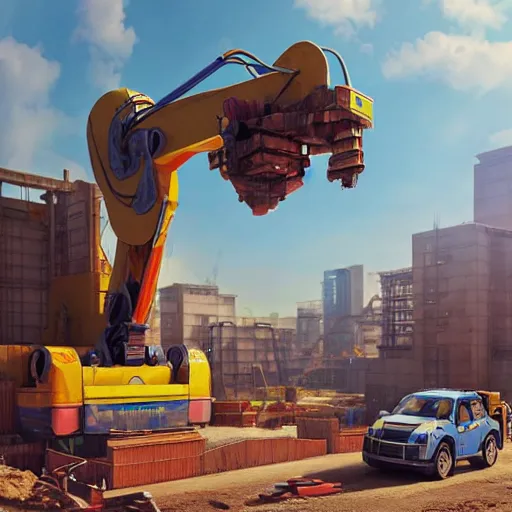 Prompt: friendly looking construction robot truck waiting at a construction site : : by beeple and james gilleard and justin gerard : :, centered, artstation, smooth, sharp focus, photoreal octane render, 3 d, by jean - baptiste monge!!!!!!!