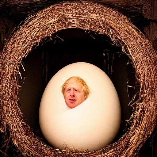 Prompt: boris johnson inside an egg, 3 5 mm photography
