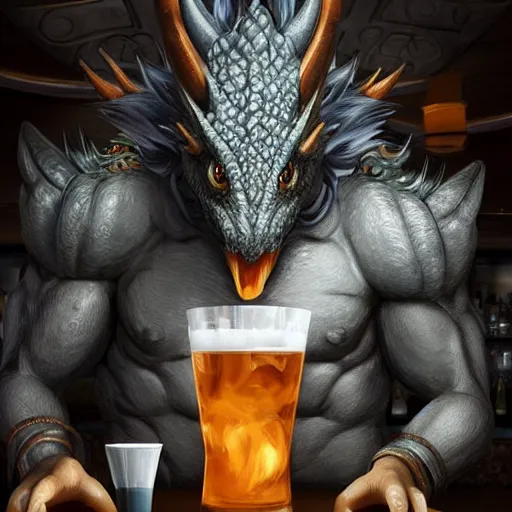 Image similar to a anthropomorphic dragon drinking in a bar Trending on artstation DeviantArt Pinterest furaffinty Photorealistic HD 8k highlights and shadow detailed High Resolution