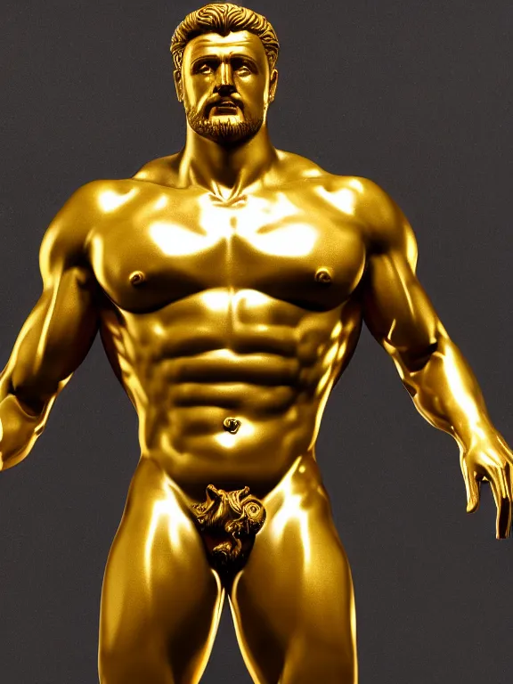 Prompt: stylized gold and black statue made of marble of hercules, full body, hyper realistic, hyper detailed, by johannen voss, by michelangelo, octane render, blender, 8 k