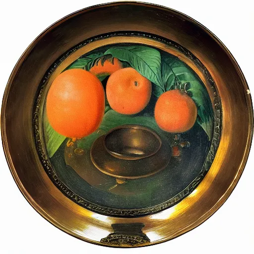 Prompt: round intricate 1920's galaxy circle thrush bronze canteen papaya , by William Hogarth and Martin Johnson Heade and Albrecht Durer , DC Comics , An art deco , Mixed media