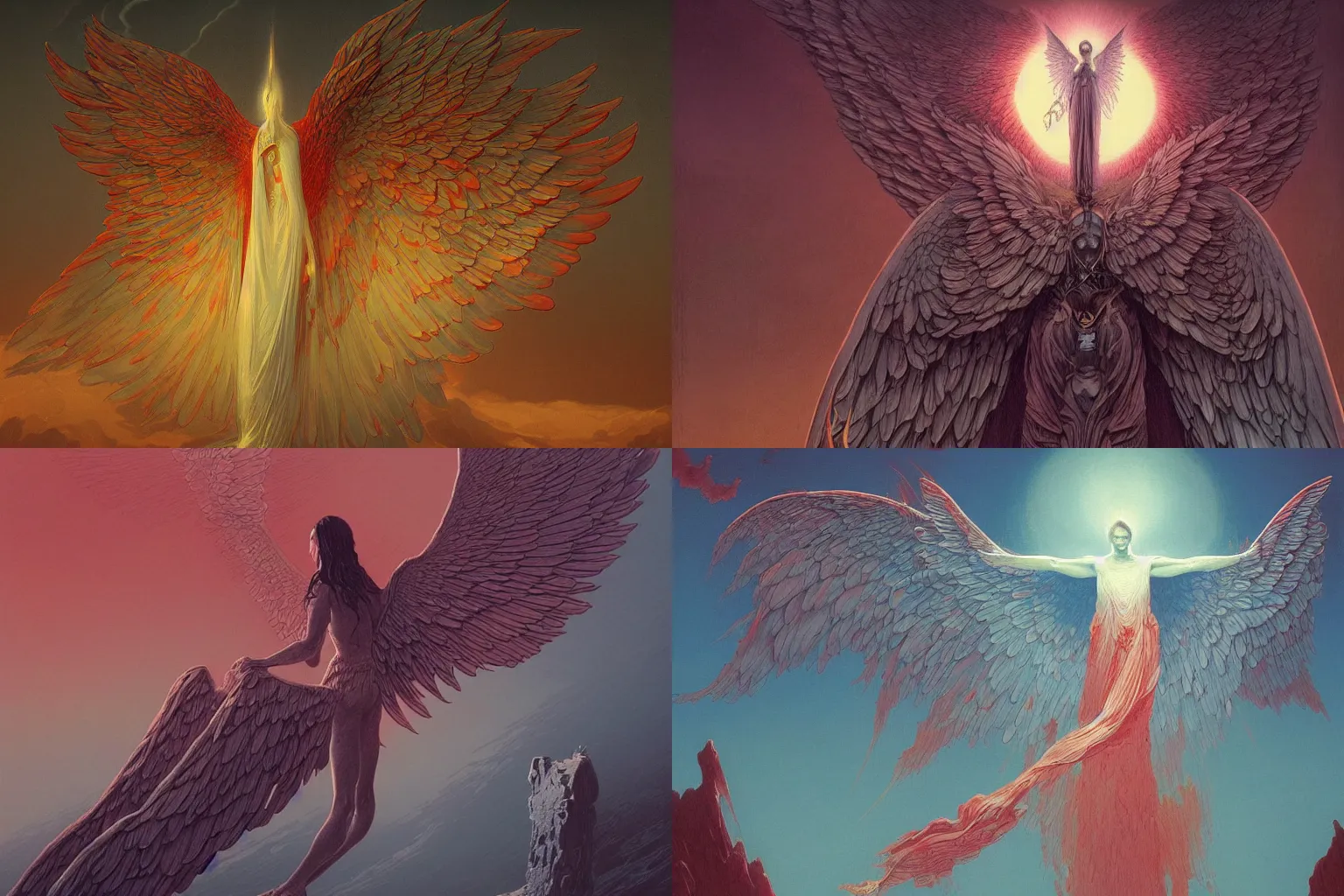 Prompt: concept art of an angel of creation with beautiful wings by kilian eng and zdzisław Beksiński, very detailed, 4k, gritty, atmospheric, cinematic