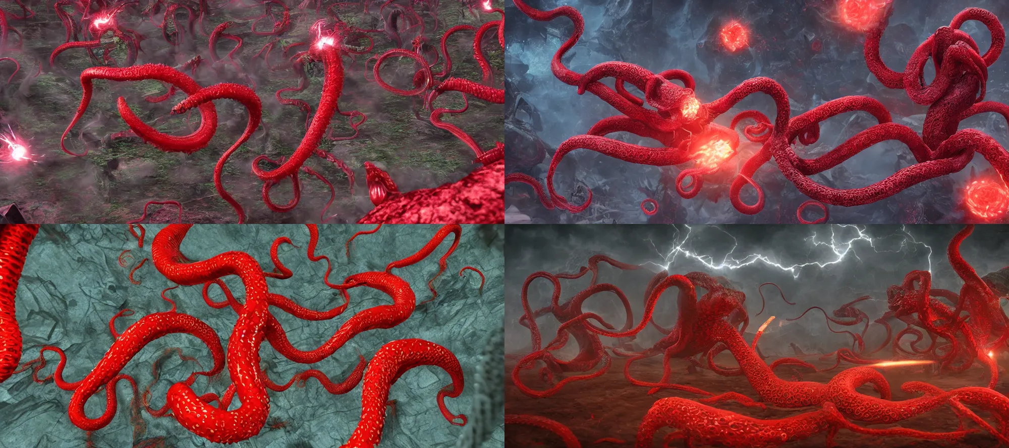 Prompt: Tentacle Alien battle, crimson war, 8k, high detail, high res, red shift render