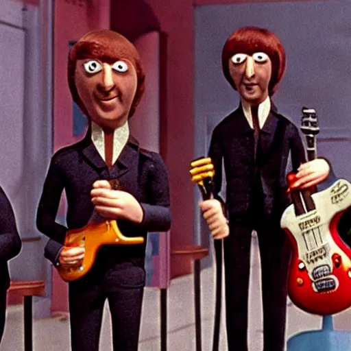 Image similar to stills from puppets movie by gerry anderson aboutt the beatles, vintage film, 1 9 6 0 s